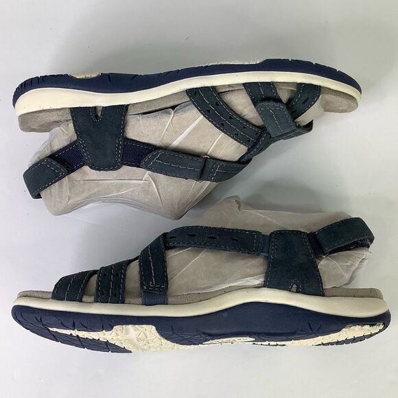New! Earth Origins Sammie Round Toe Strappy Flat Navy Blue Suede Sandals Sz 8 - Picture 7 of 8